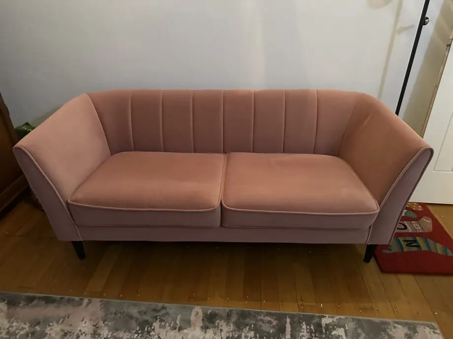 Marks and Spencer ‘Lille’ x2 3 seater sofas, chair and footstool, all dusty pink.