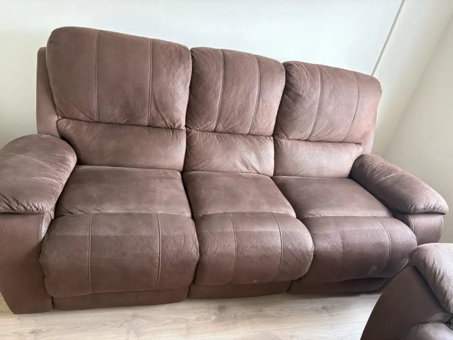 Harvey’s Brown suede recliner sofa and chair