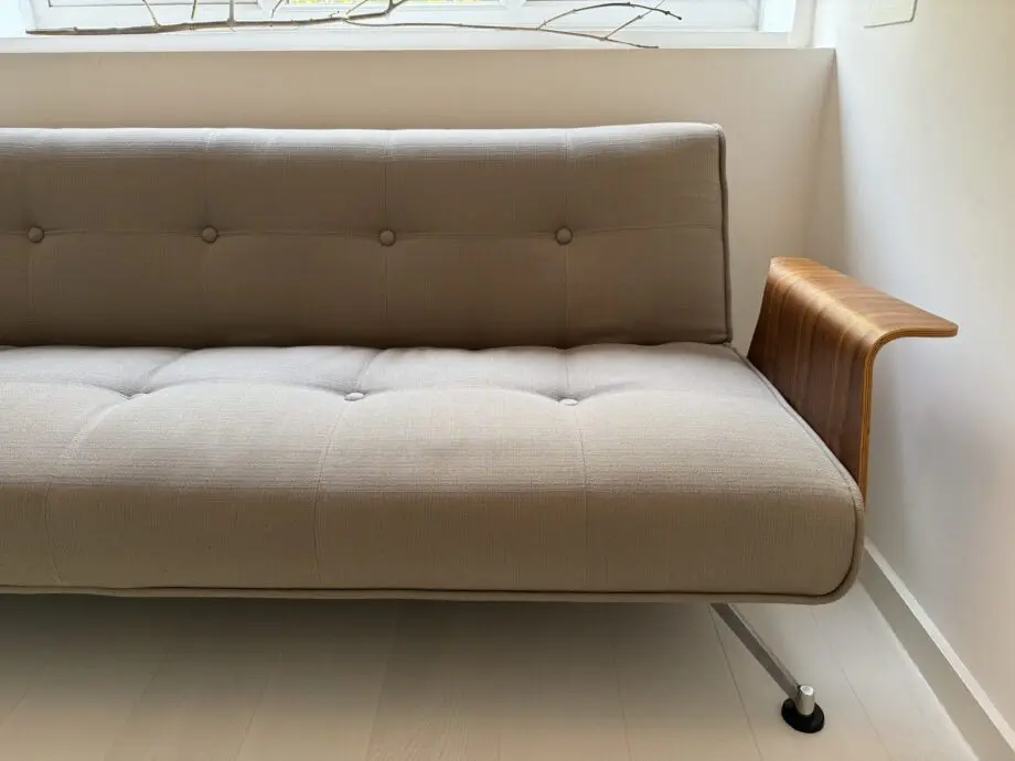 Innovation Living Clubber Sofa Bed 3 seater Chrome, Grey with Walnut veneer arms
