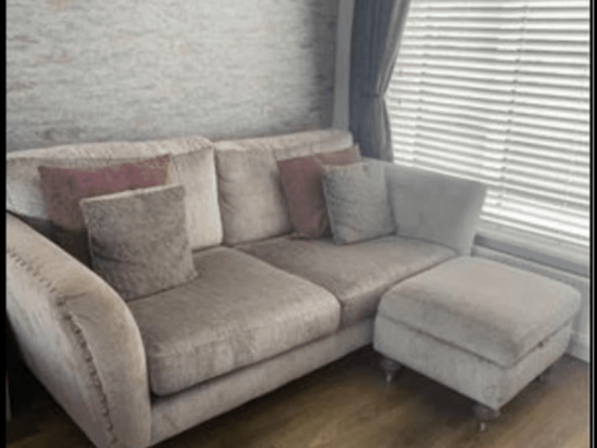 DFS Laurie Silver 3 Seater Sofa and footstool