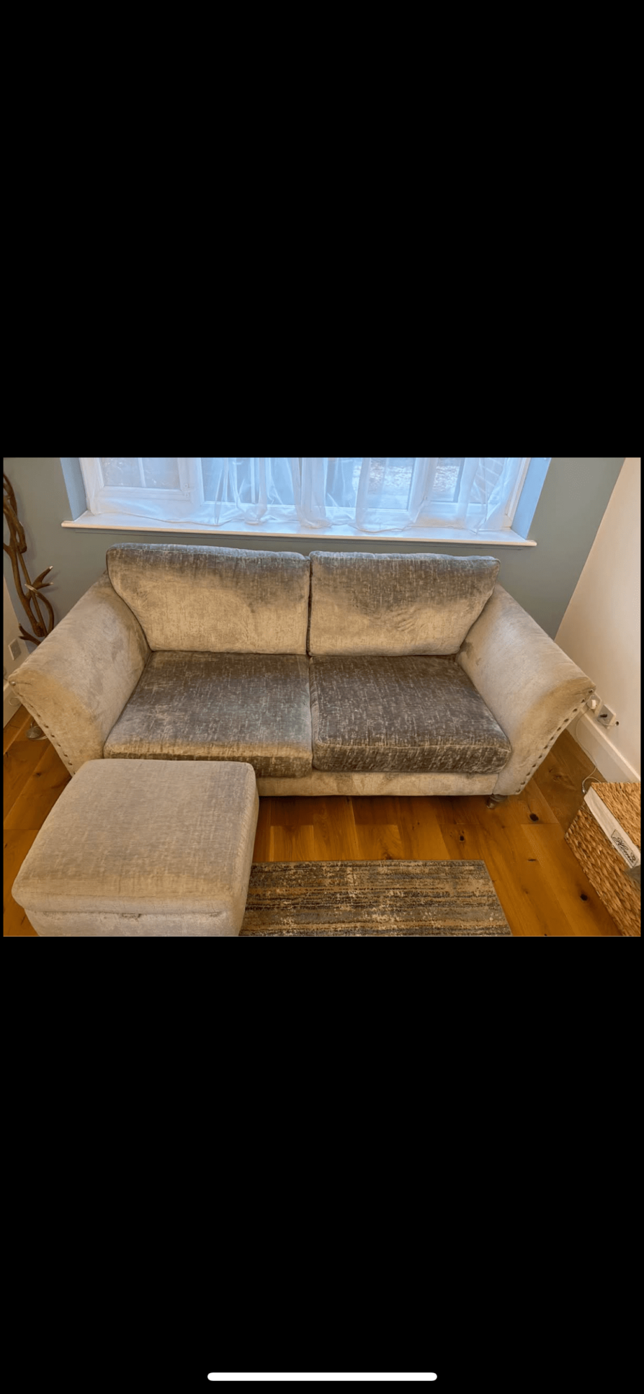 DFS Laurie Silver 3 Seater Sofa and footstool