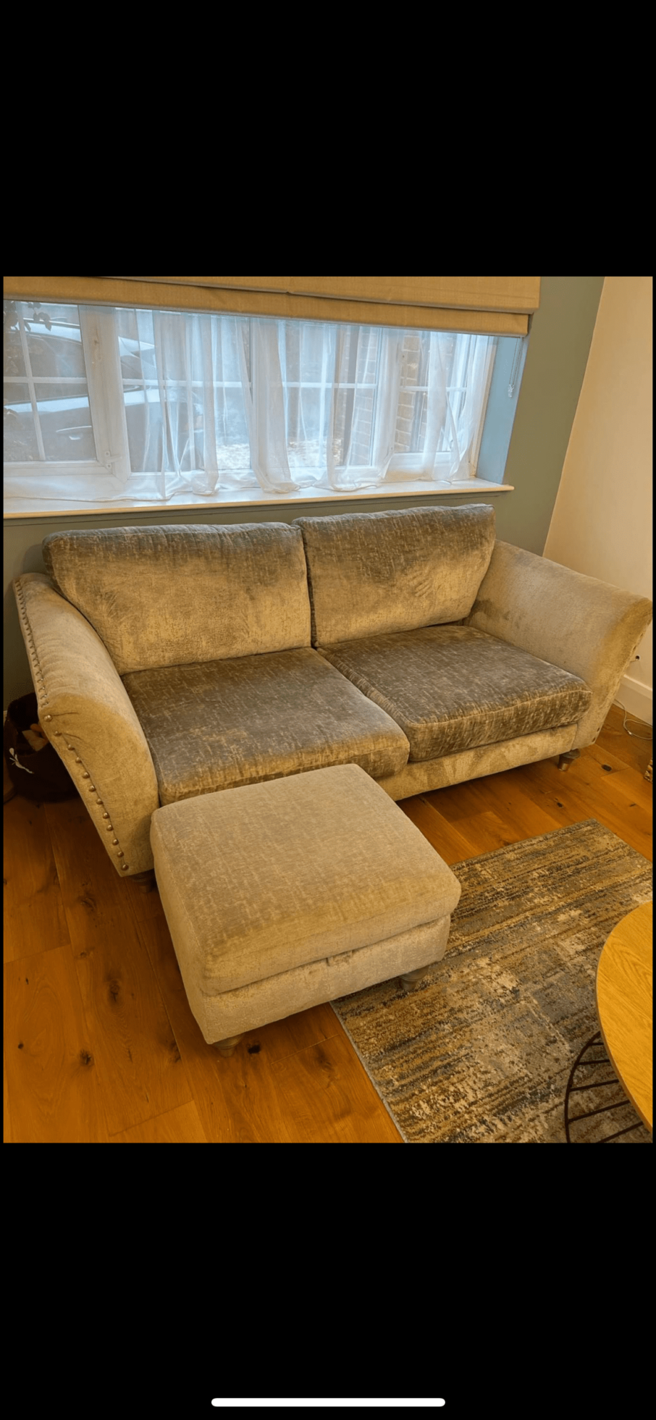 DFS Laurie Silver 3 Seater Sofa and footstool