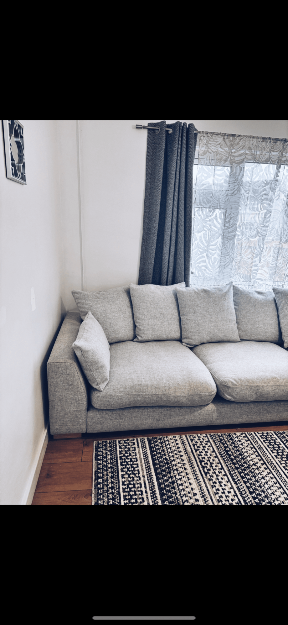 DFS Bobby plain pillow back left facing large chaise end sofa