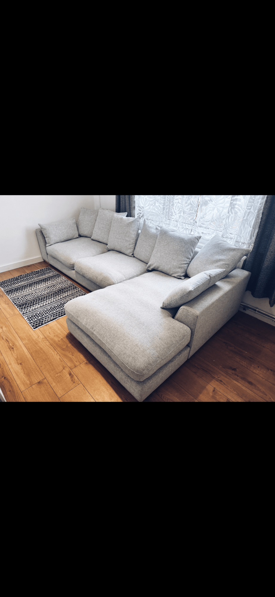 DFS Bobby plain pillow back left facing large chaise end sofa