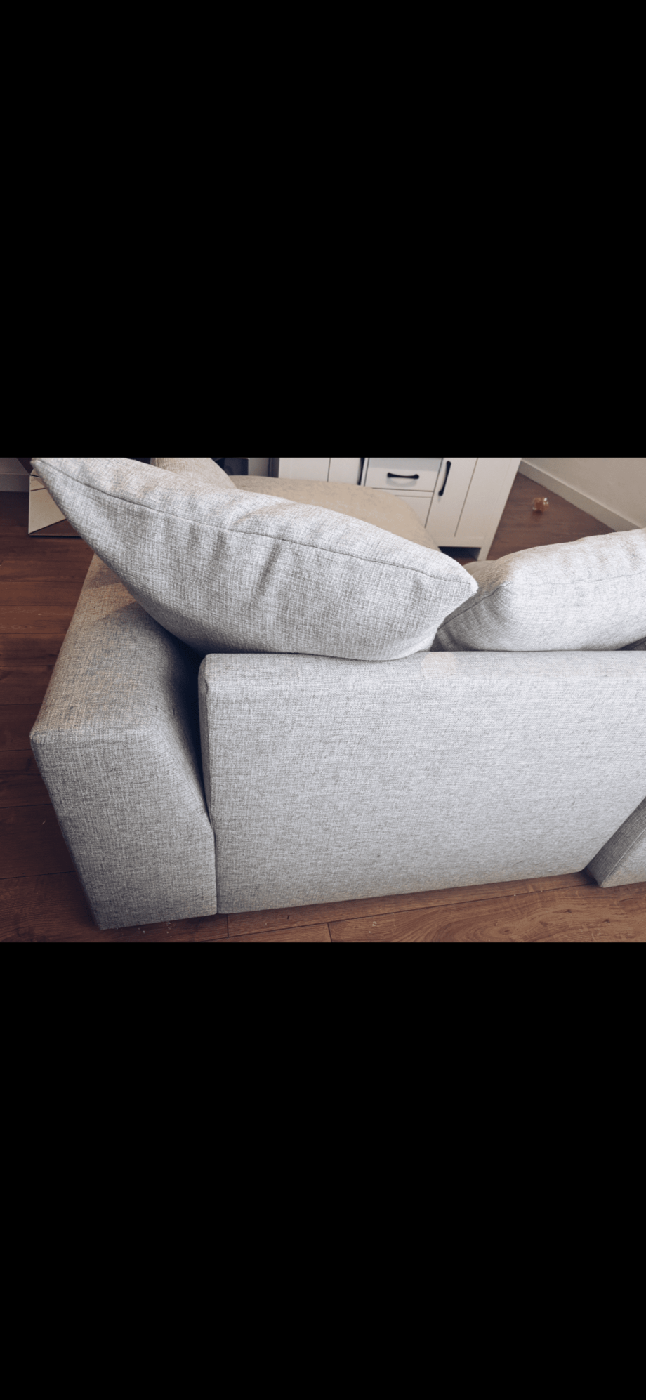 DFS Bobby plain pillow back left facing large chaise end sofa