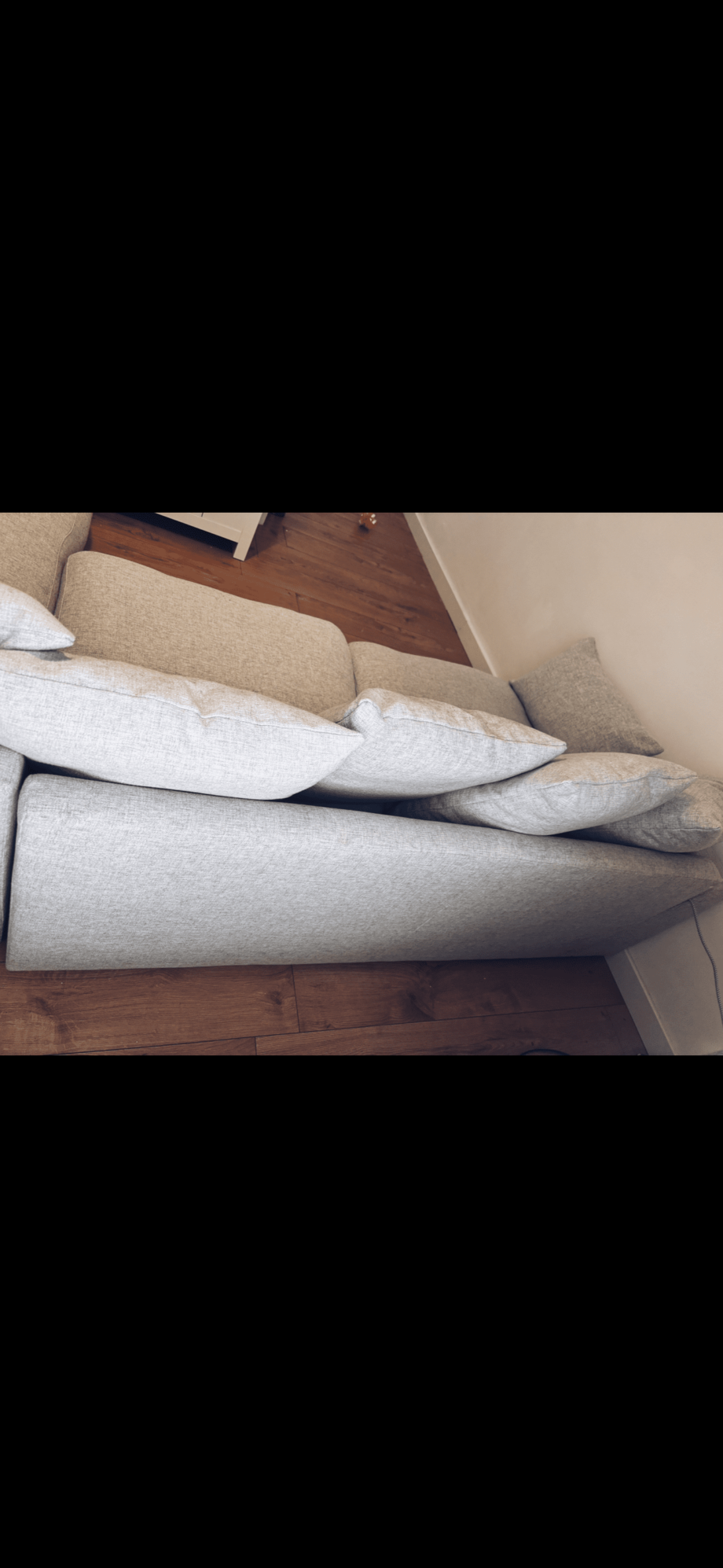 DFS Bobby plain pillow back left facing large chaise end sofa
