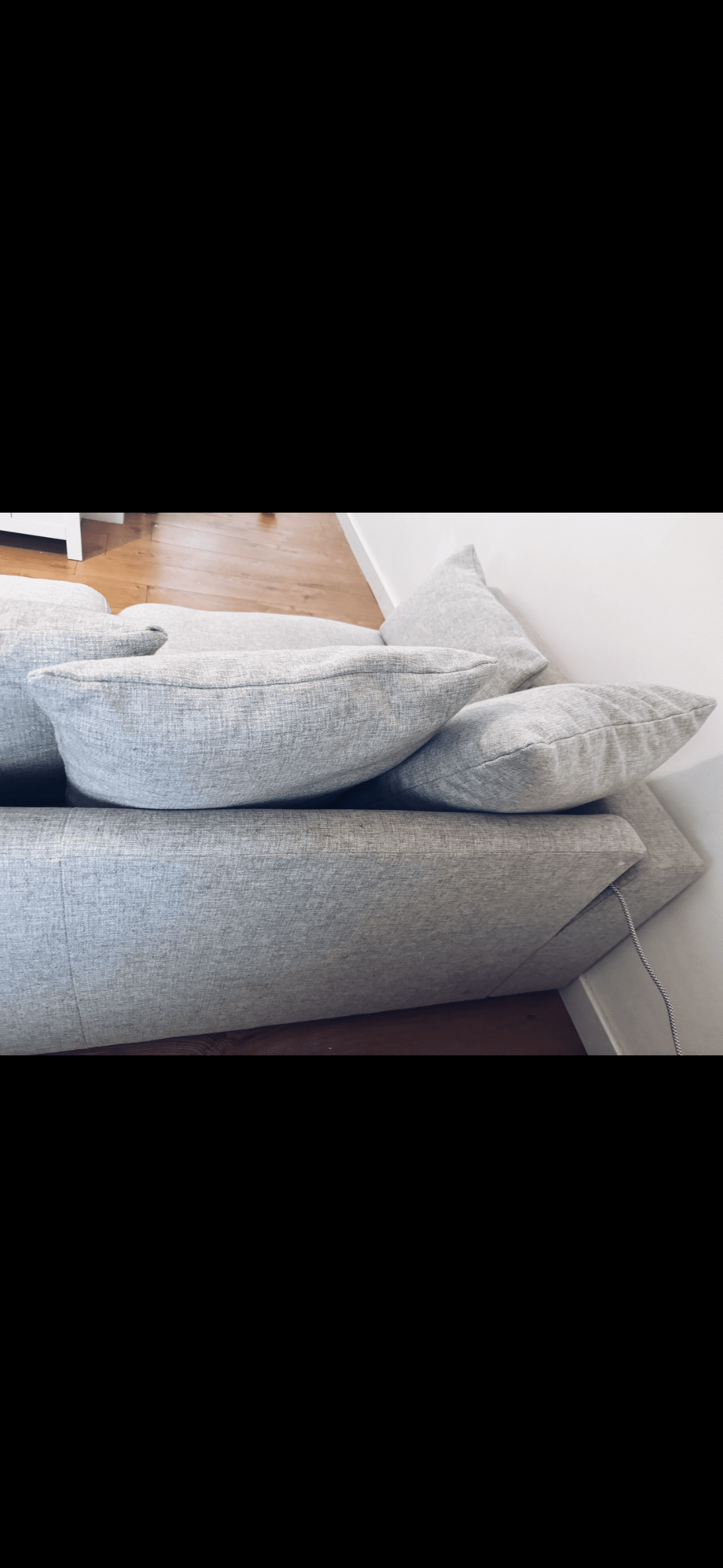 DFS Bobby plain pillow back left facing large chaise end sofa
