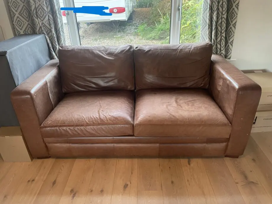 3 seater brown leather sofa bed