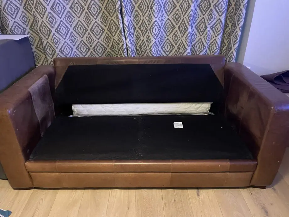 3 seater brown leather sofa bed