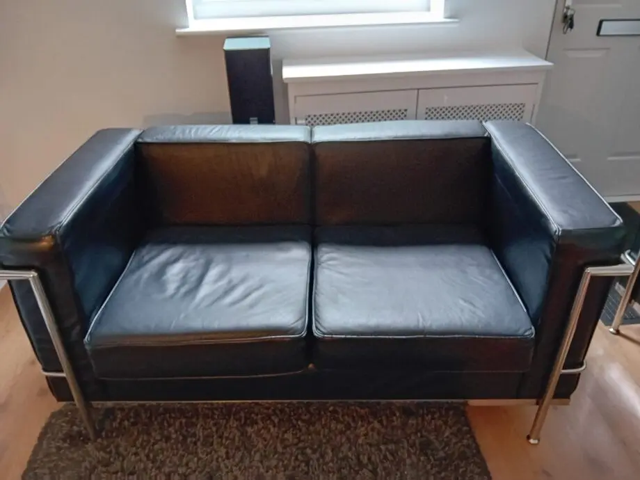 Le Corbusier Style Black 2 seater faux leather Sofa