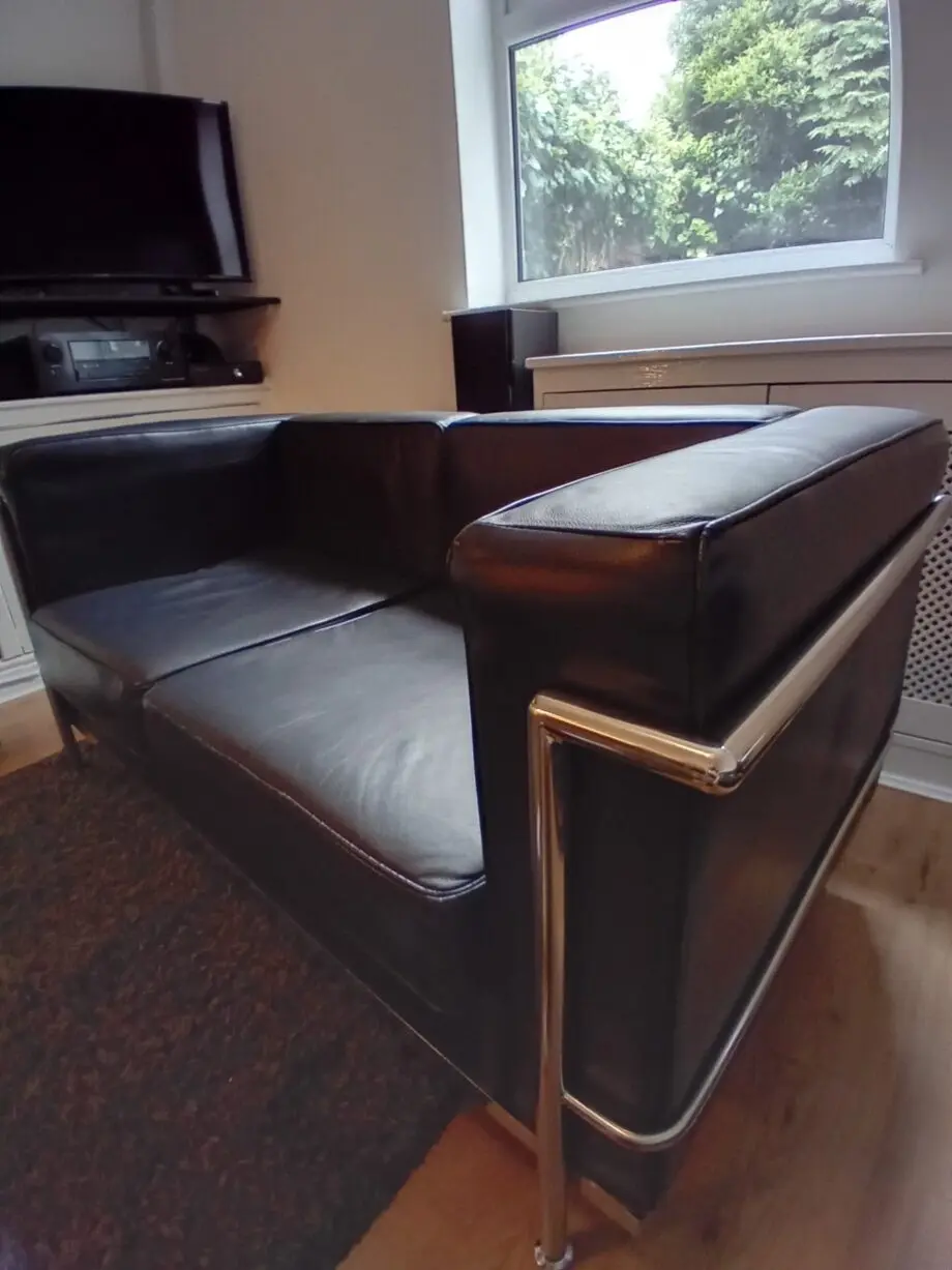Le Corbusier Style Black 2 seater faux leather Sofa