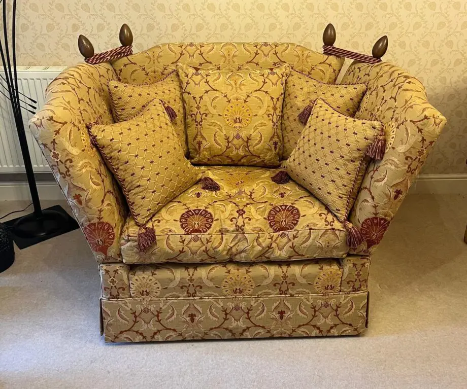 David Gundry Manhattan Minor Knole Sofa and 2 Love Chairs in Ottoman Spice gold fabric
