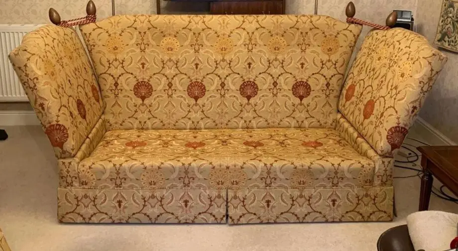 David Gundry Manhattan Minor Knole Sofa and 2 Love Chairs in Ottoman Spice gold fabric