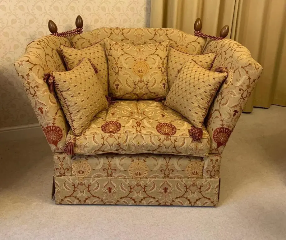 David Gundry Manhattan Minor Knole Sofa and 2 Love Chairs in Ottoman Spice gold fabric