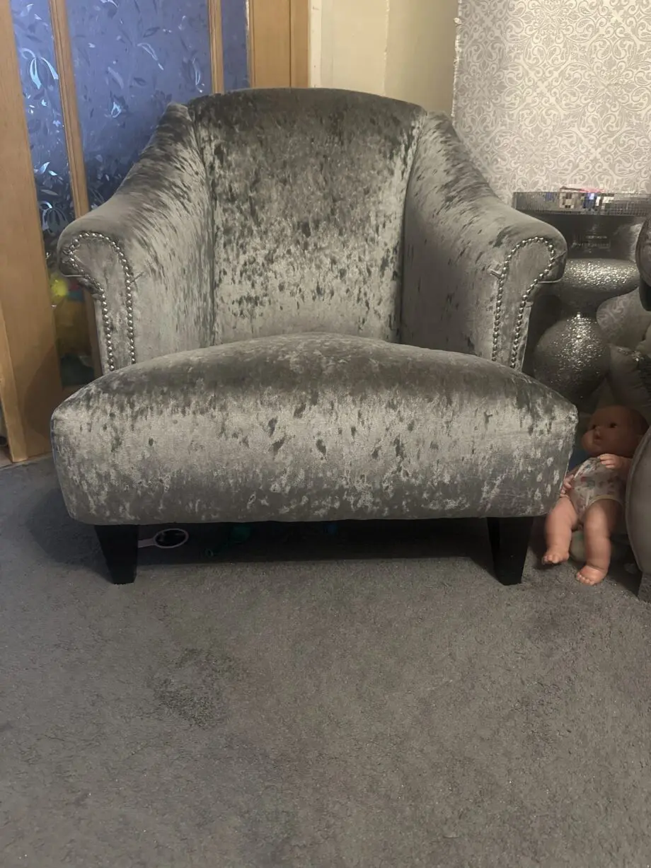 Single grey velvet sofa chair from dfs