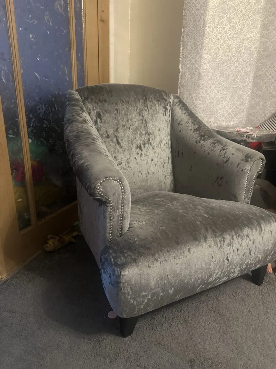 Single grey velvet sofa chair from dfs