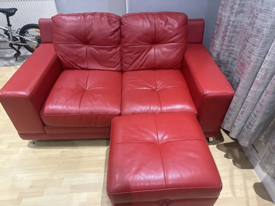 Preloved not sat on much red dfs leather sofa