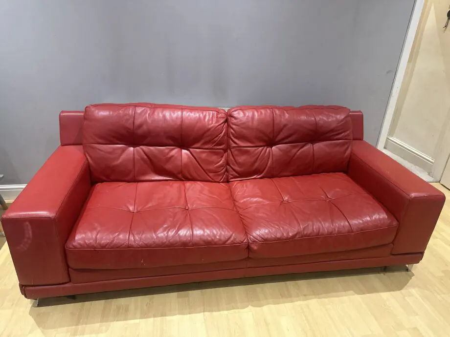 Preloved not sat on much red dfs leather sofa