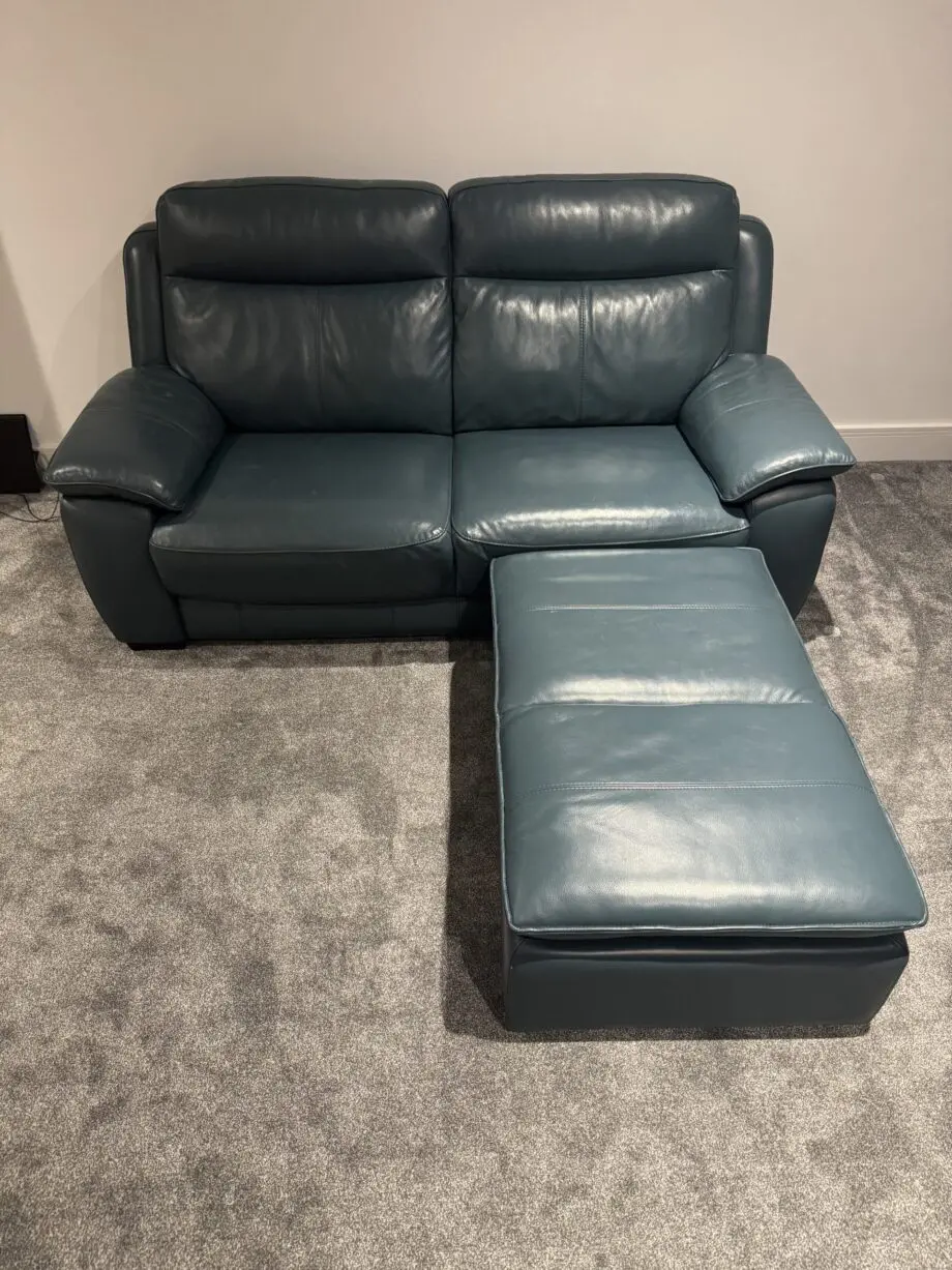 WORLD OF LEATHER STARLIGHT EXPRESS LEATHER 3 SEATER AND POUFF(CHAIR) LAKE GREEN