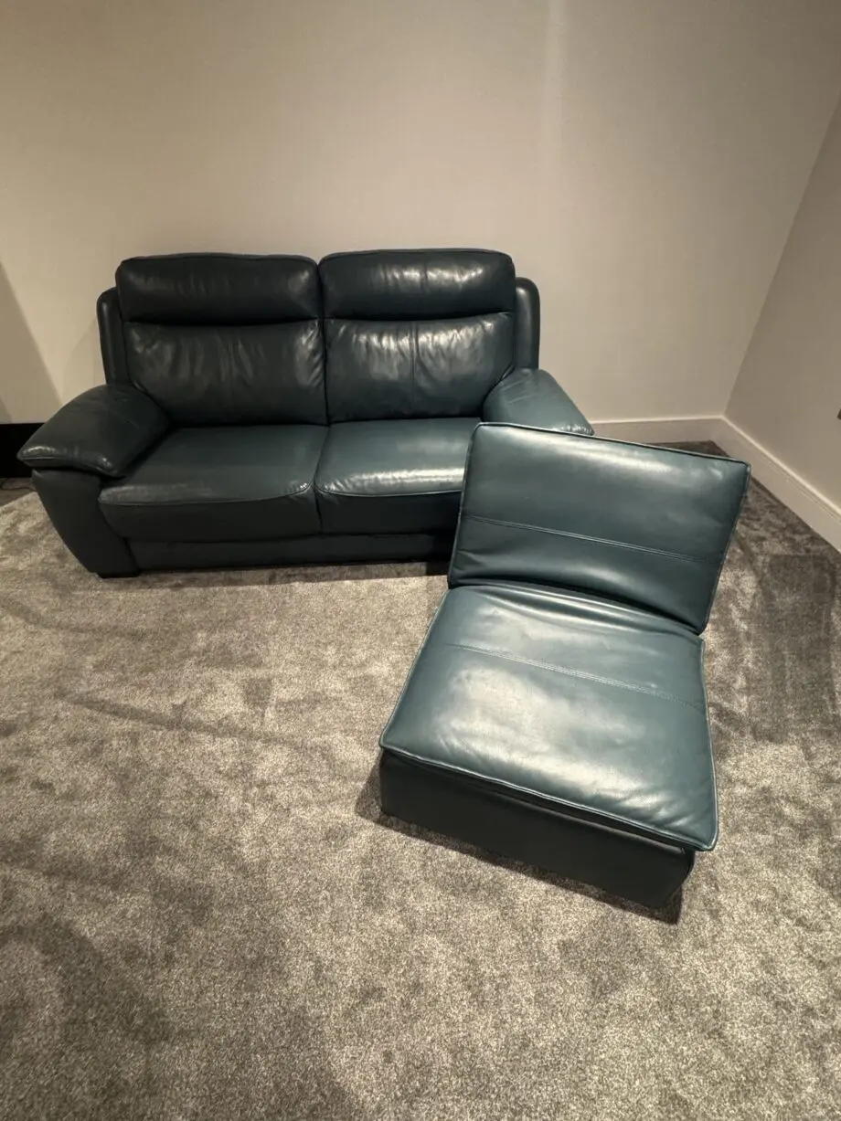 WORLD OF LEATHER STARLIGHT EXPRESS LEATHER 3 SEATER AND POUFF(CHAIR) LAKE GREEN