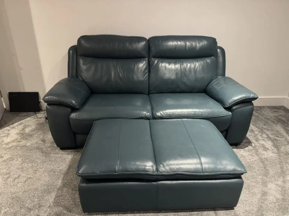 WORLD OF LEATHER STARLIGHT EXPRESS LEATHER 3 SEATER AND POUFF(CHAIR) LAKE GREEN