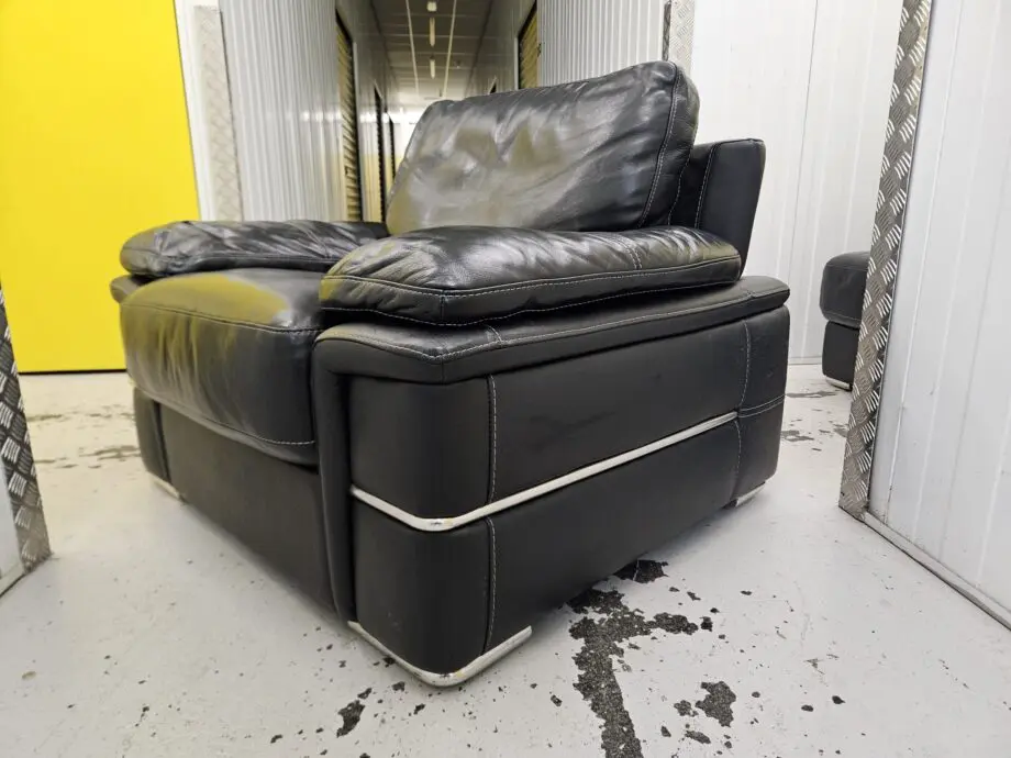 Custom full black leather sofology 4 piece set