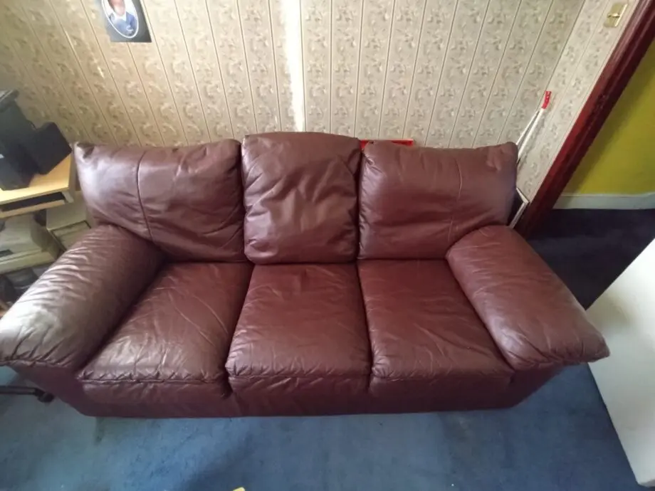 Brown Leather 3 seater and 1 seater sofas
