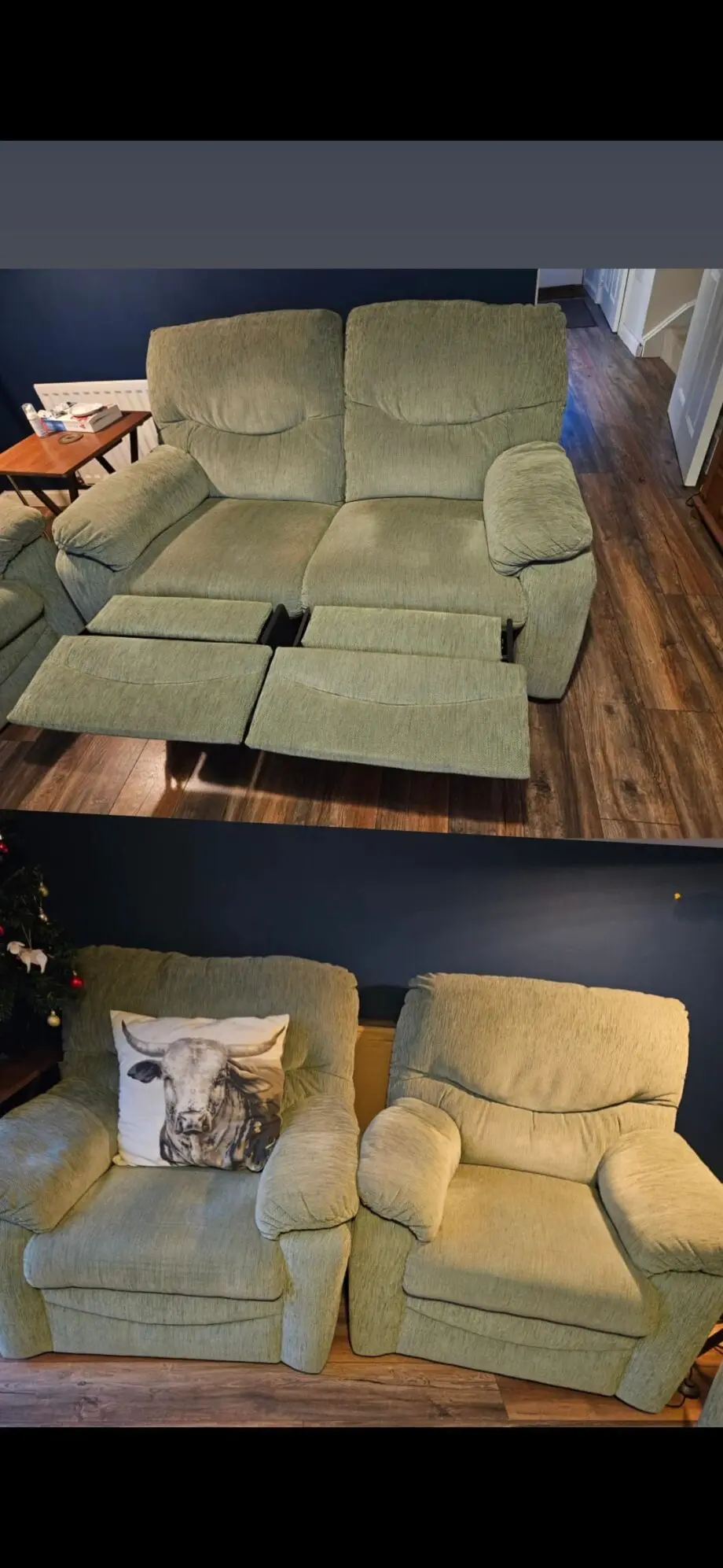 Green 2-seater recliner and 2 x 1-seater sofa set