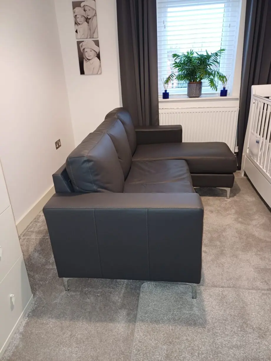 Grey leather Baltimore chaise sofa