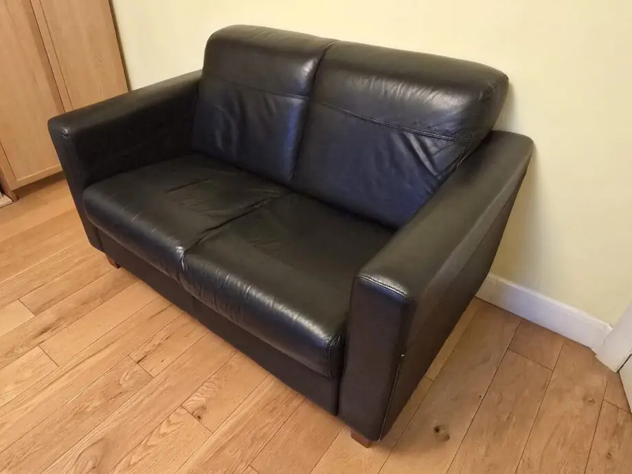 Black Leather Sofa, 2-Seater, Imported from Italy