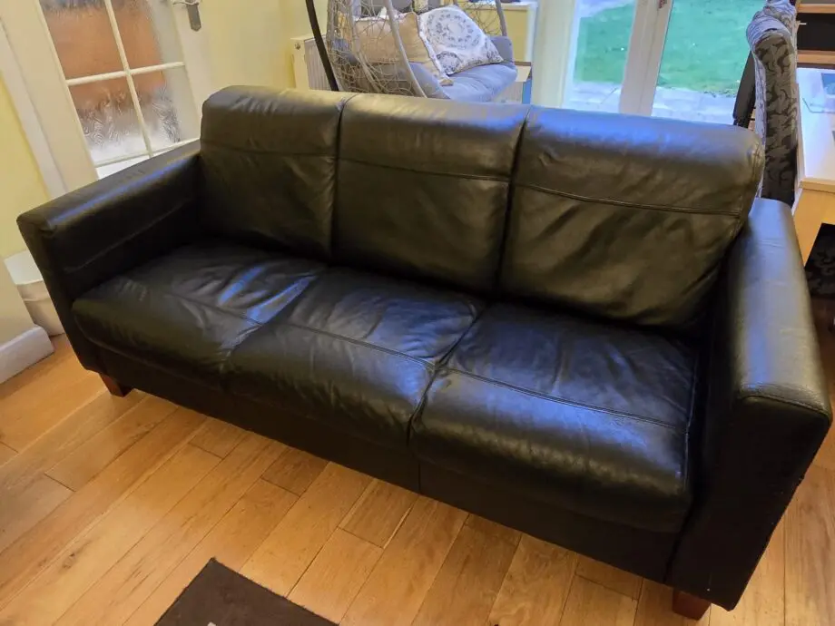 Black Leather Sofa, 3-Seater, Imported from Italy