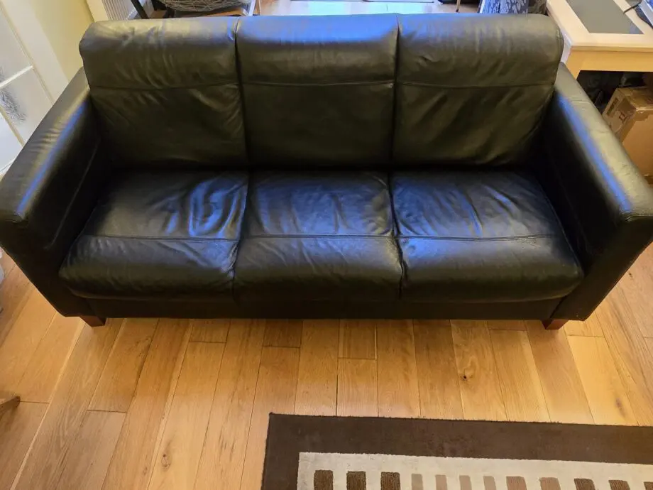 Black Leather Sofa, 3-Seater, Imported from Italy