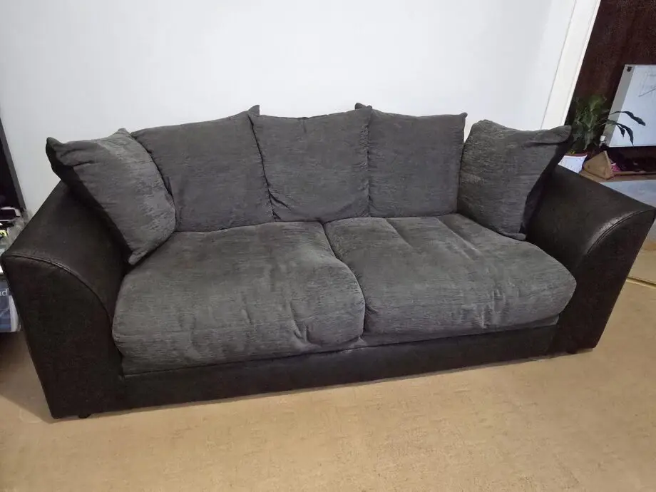 Grey-Black Fabric Sofa, 2-3 Seater