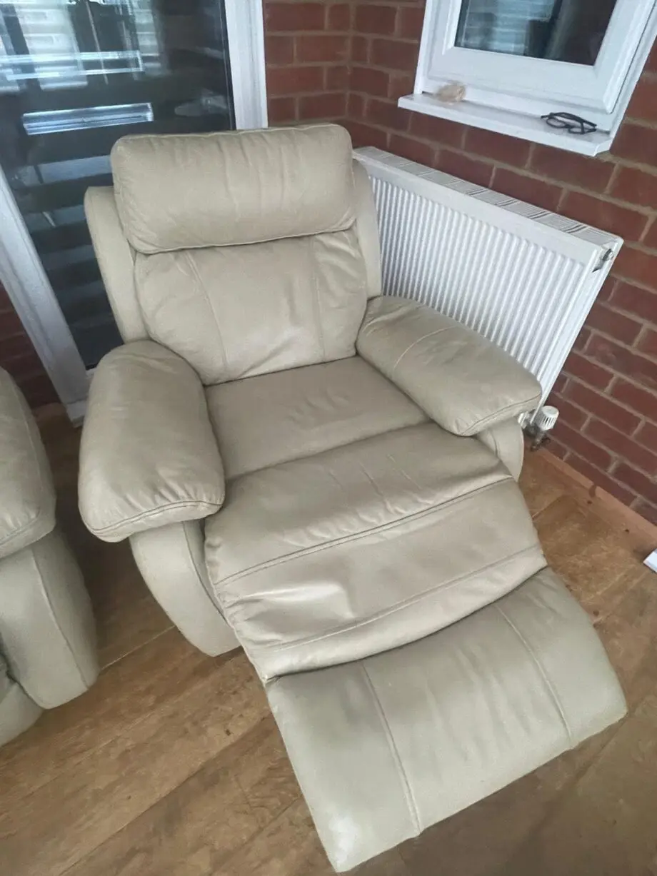 Cream leather 2 seat sofa and armchair