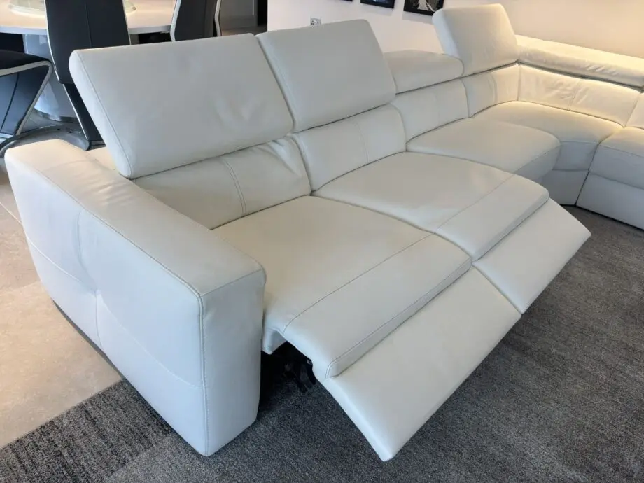 ROM White Leather Corner Sofa