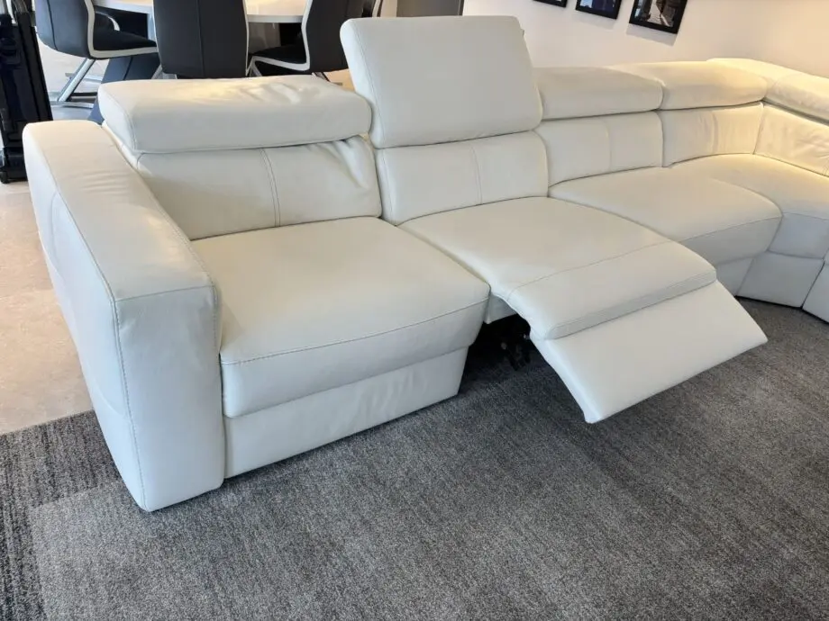 ROM White Leather Corner Sofa