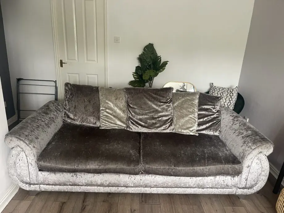 DFS Crushed Velvet Sofa & Cuddle Chair