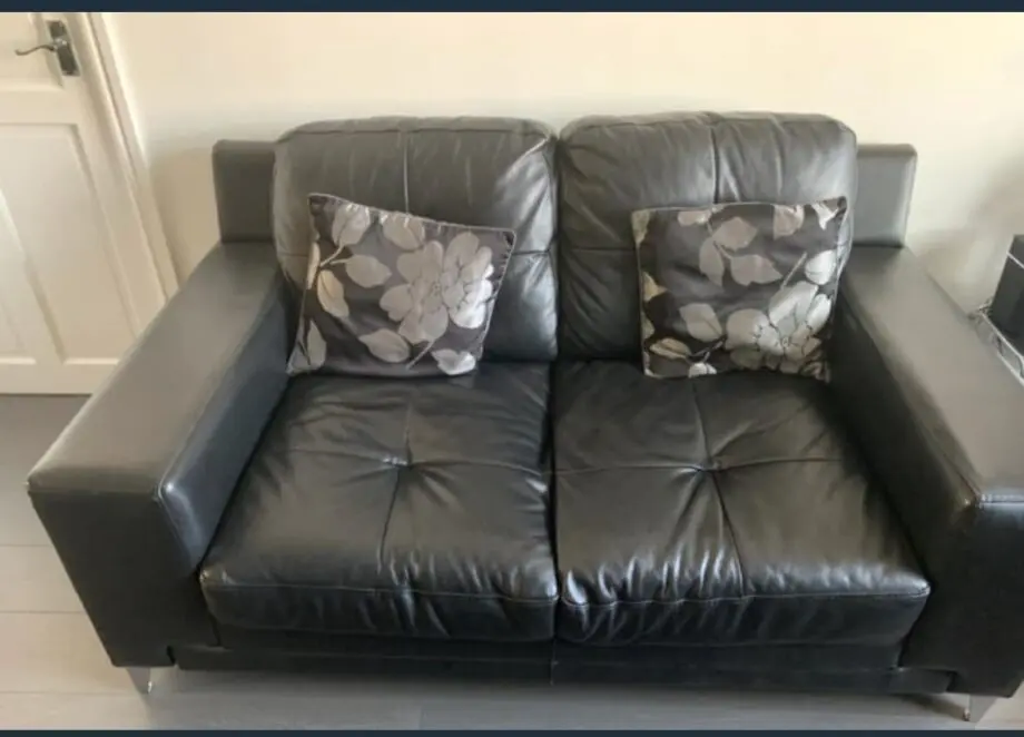 Black leather sofa