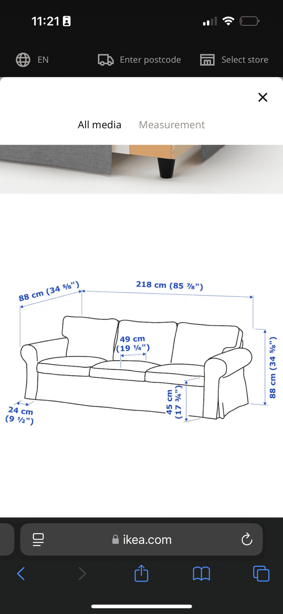 Three seat sofa armchair and foot rest Ikea