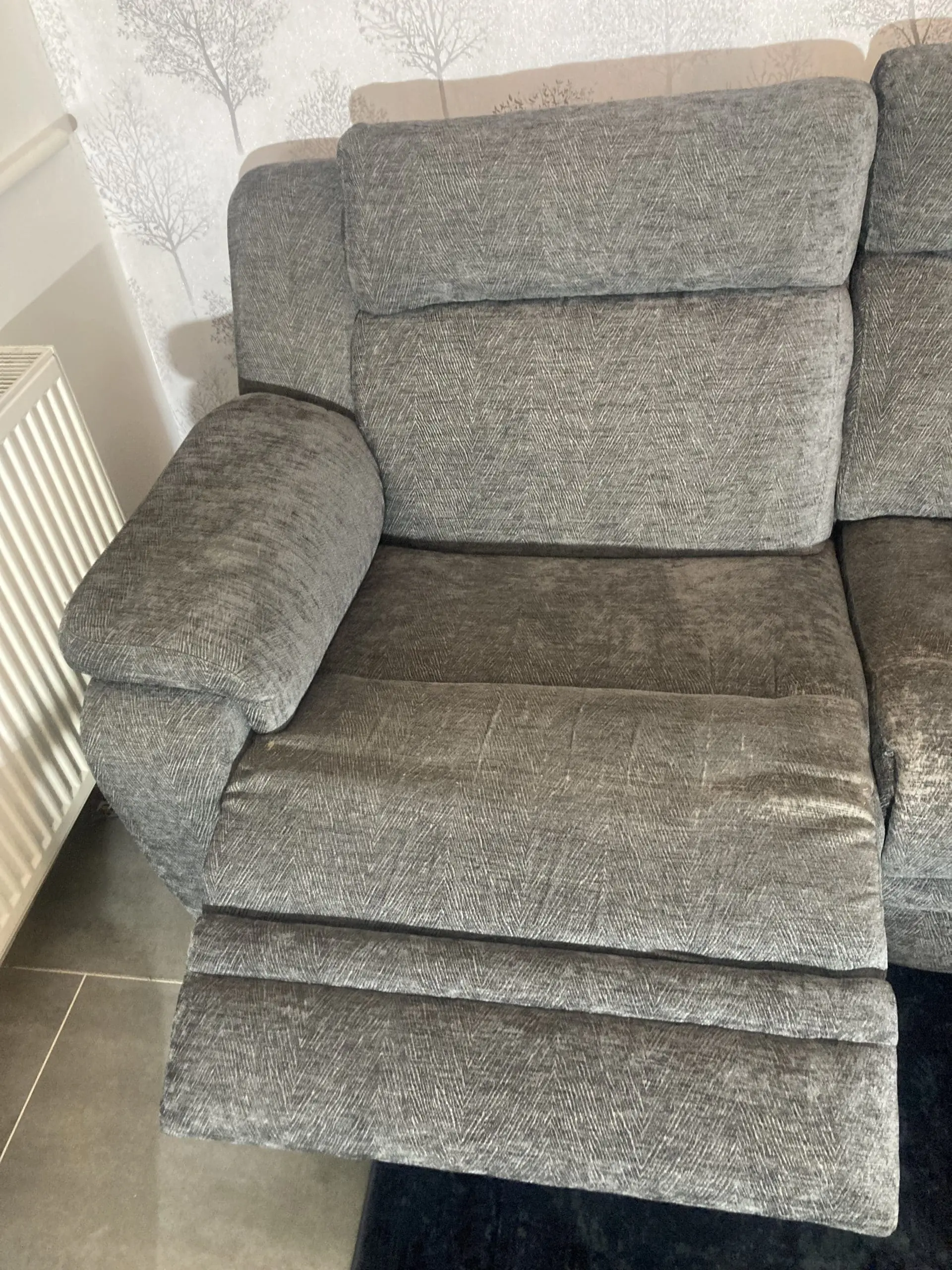 2 grey power recliner sofas DFS 3 Seater 2 Seater Grey Chenille Fabric