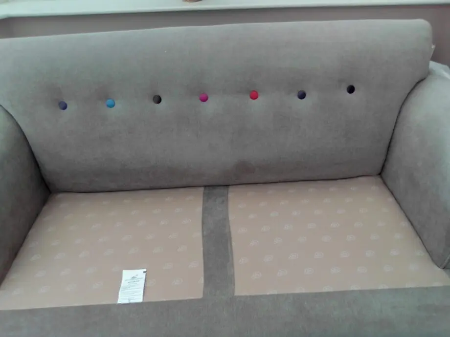 Retro Look Sofa...SCS...grey with multi colour buttons.