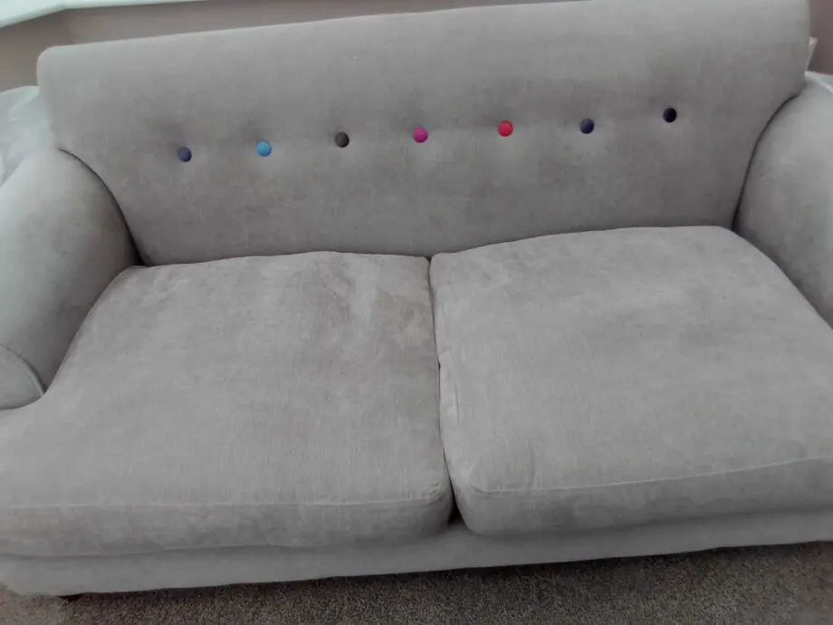 Retro Look Sofa...SCS...grey with multi colour buttons.