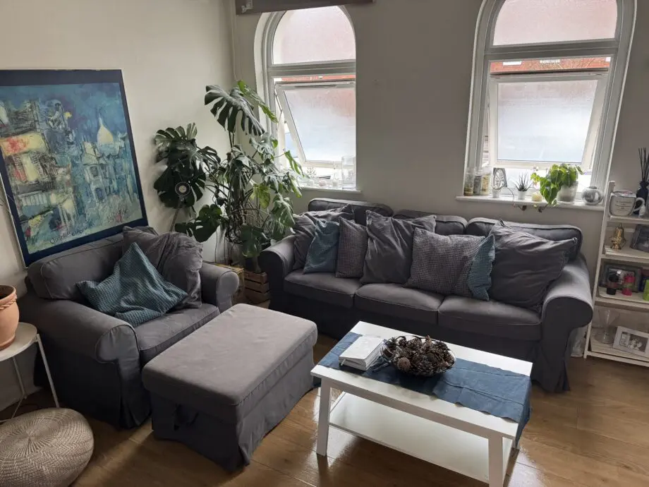 Three seat sofa armchair and foot rest Ikea