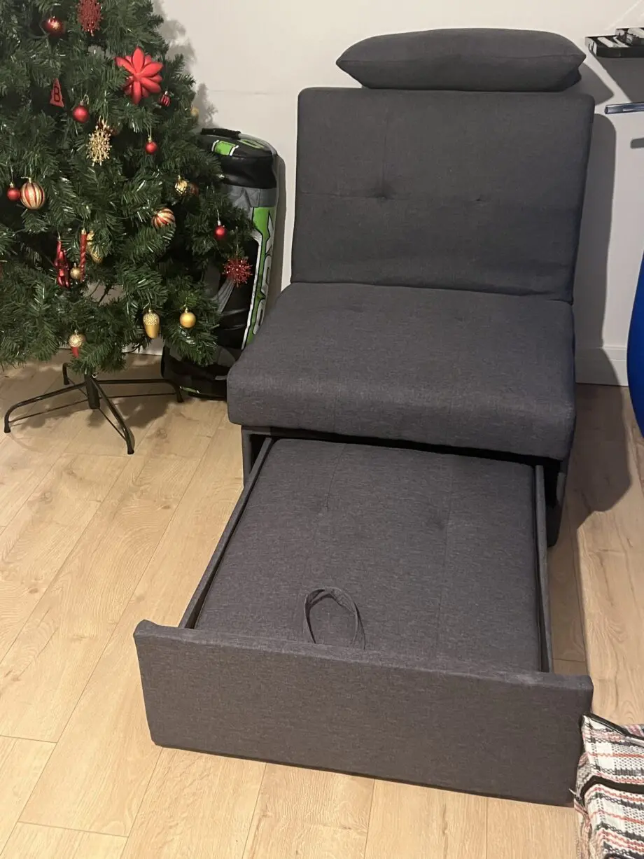 Sofa - colour sage, dining table with 4 chairs - grey, sofa bed - grey, footstool