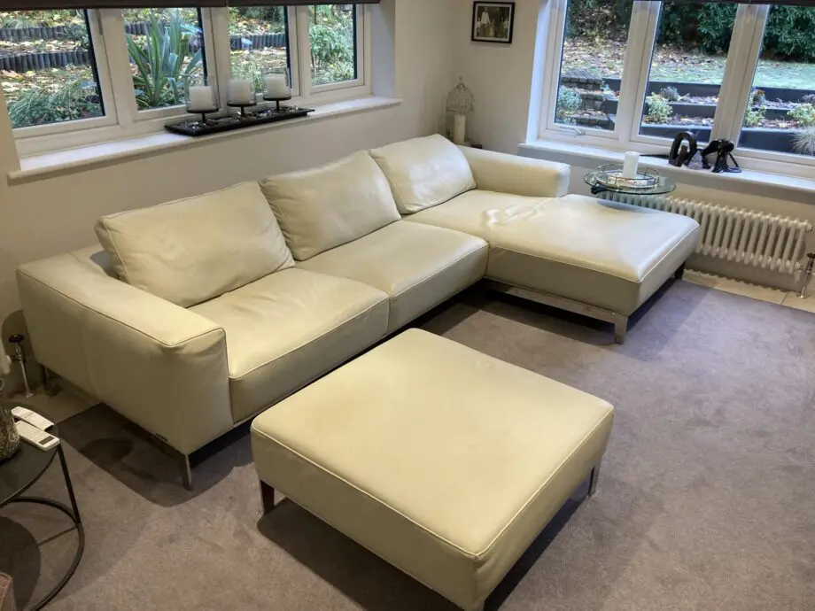 RocheBobois Leather corner unit with stool in cream