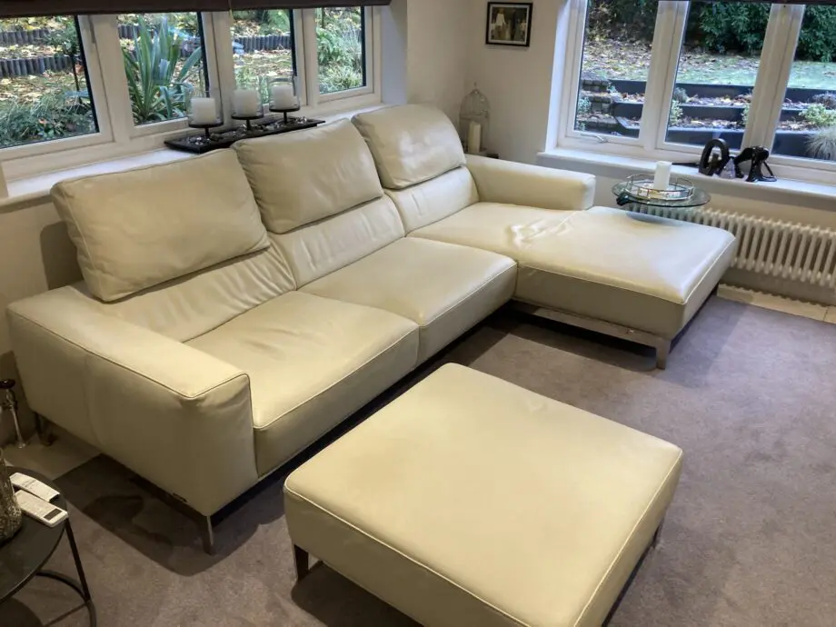 RocheBobois Leather corner unit with stool in cream