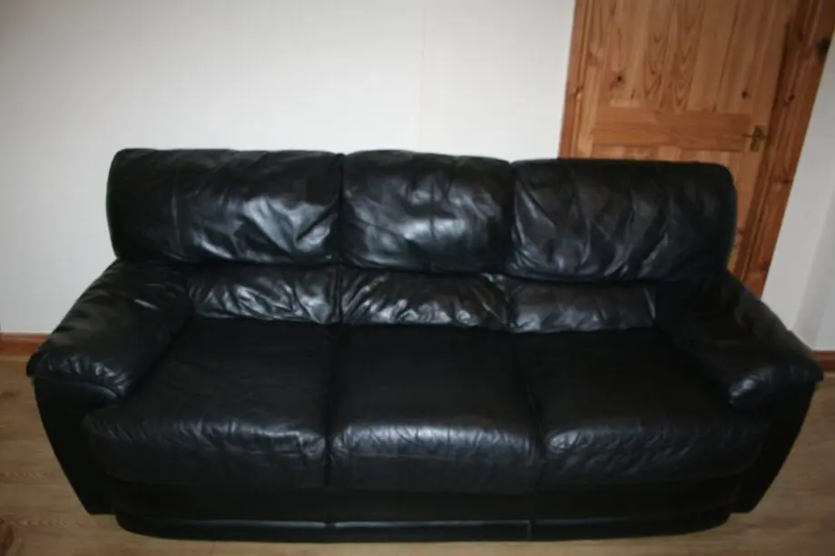 3and2 seater black hand made Italian leather sofas from Harvey's