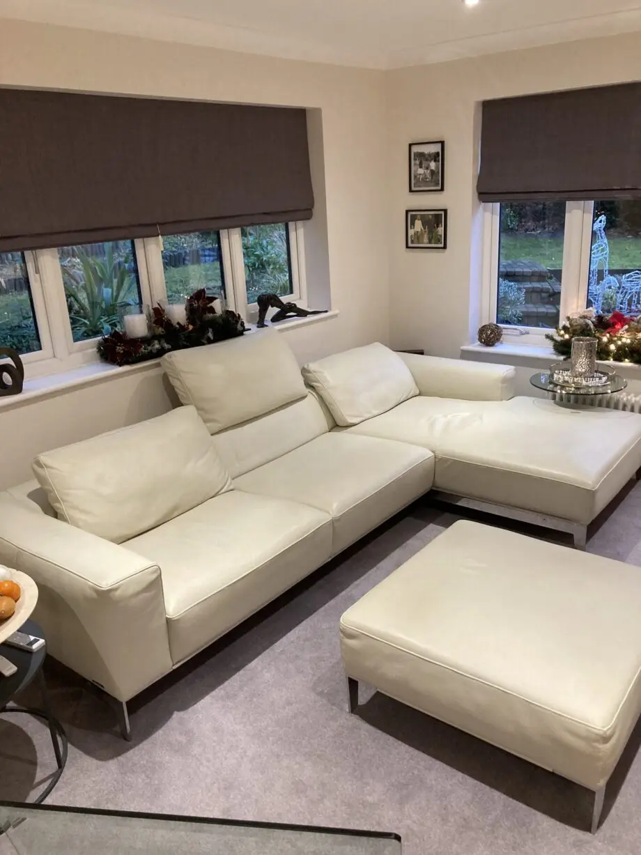 RocheBobois Leather corner unit with stool in cream