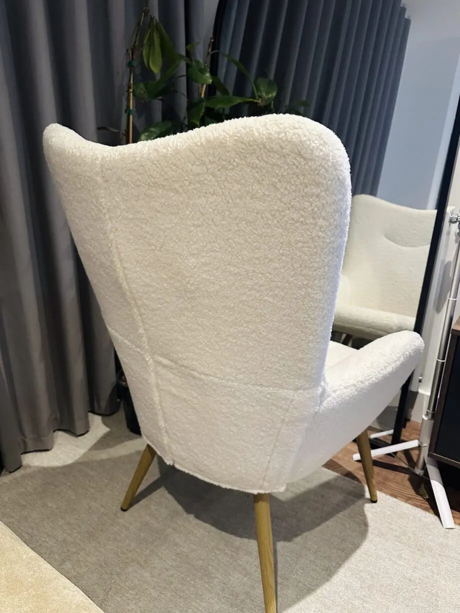 Boucle Armchair, Sherpa Fuzzy Tub Chair Lounge Chair with High Back for Living Room Bedroom Study, Ivory