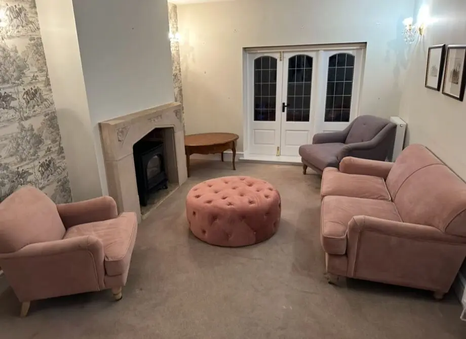 Pink Velvet Armchair with Wooden & Wheel Castors